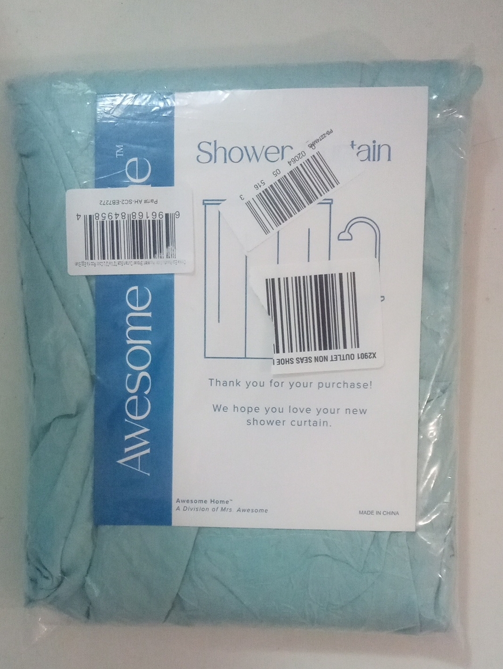 Awesome Home Light Blue Shower Curtain 72 X 72" NWT $40
